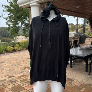 ATM black sleeveless sweater zip front cashmeree blend hooded gym layering